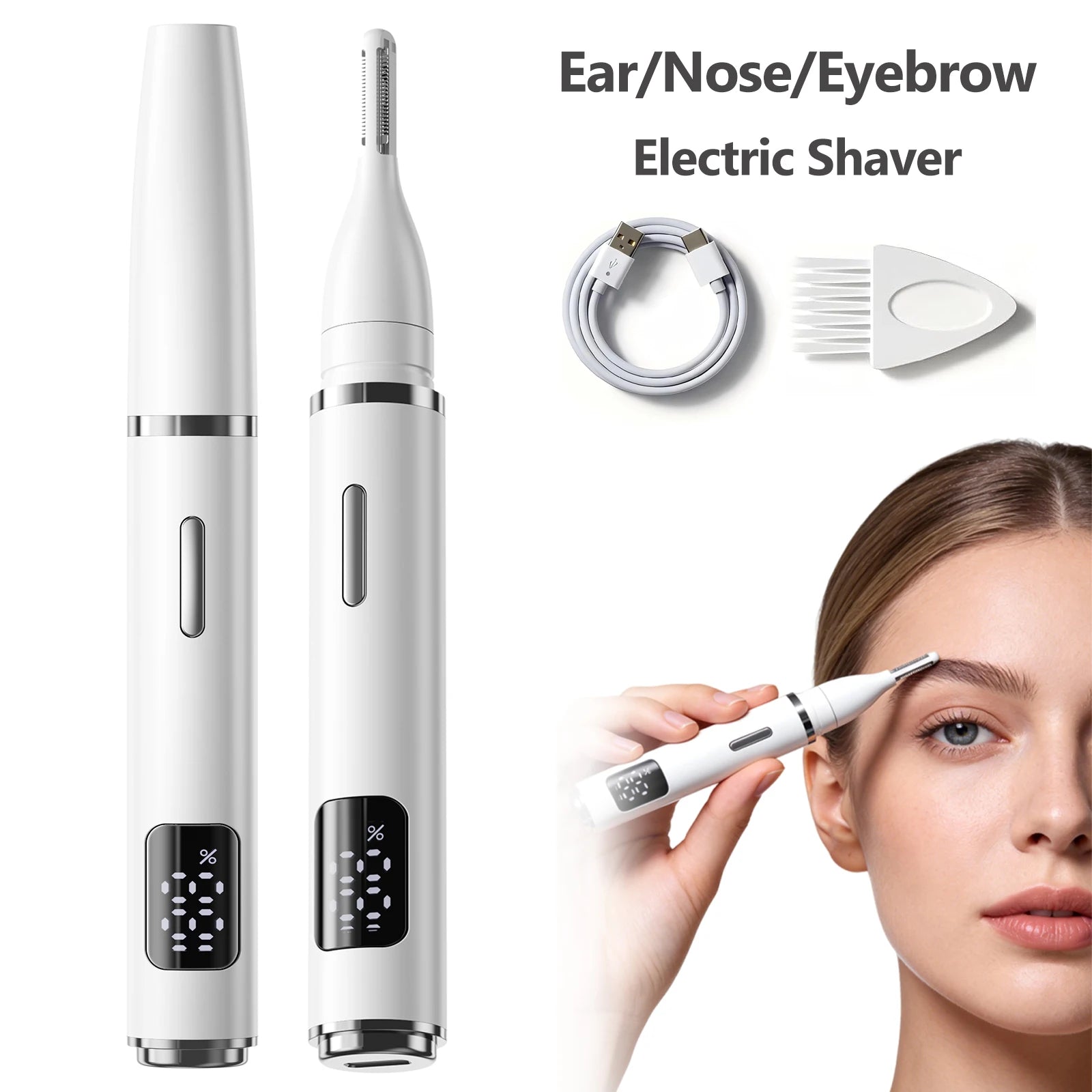 Recortador Eléctrico de Vello Nasal y Cejas con LED