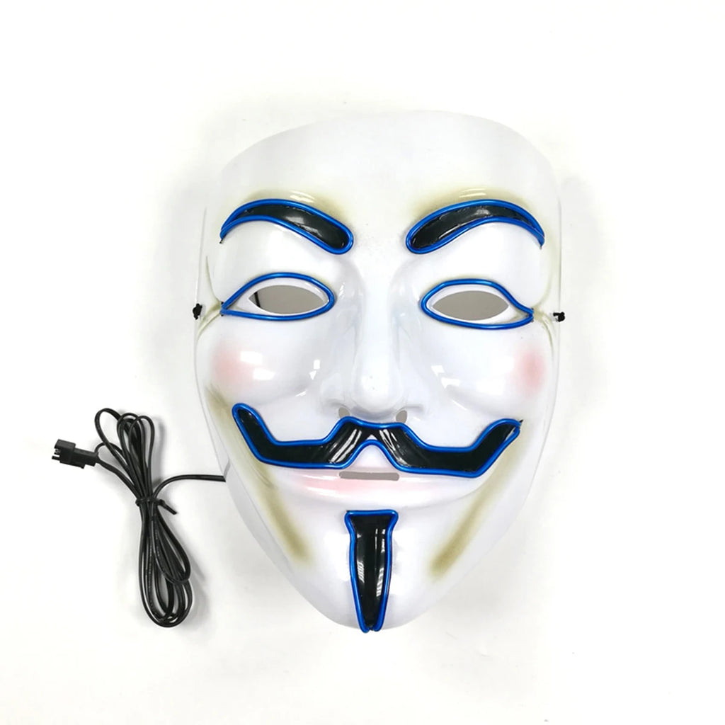 Máscara LED de Vendetta para Halloween, Discoteca, Carnaval, Fiesta, Decoración, Cosplay, Máscara Brillante de Guy Fawkes