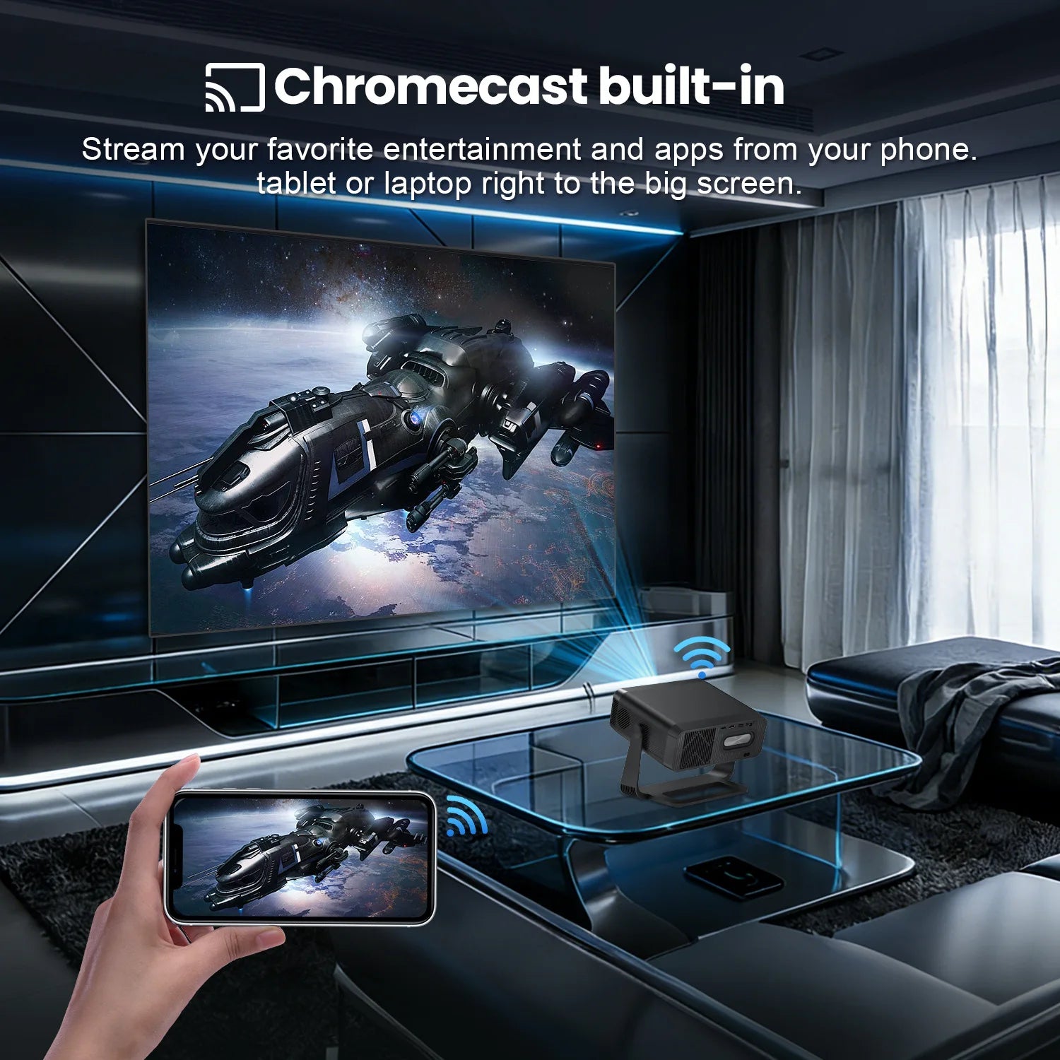 Proyector XNANO GT350 con Google TV, 600 ANSI, Resolución Nativa 1080P, WiFi, Bluetooth, Enfoque Automático, Keystone, Chromecast, HDR10+, Cine en Casa