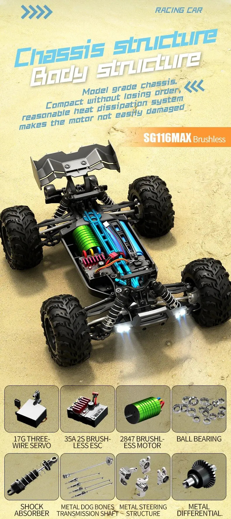 Auto RC Alta Velocidad SG116MAX 80KM/H 4WD Todoterreno 1:16