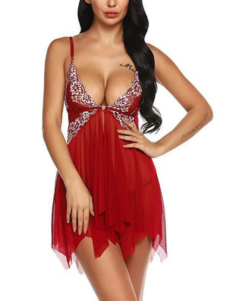 Camisón Sexy Babydoll para Mujer, Lencería con Bordado Floral