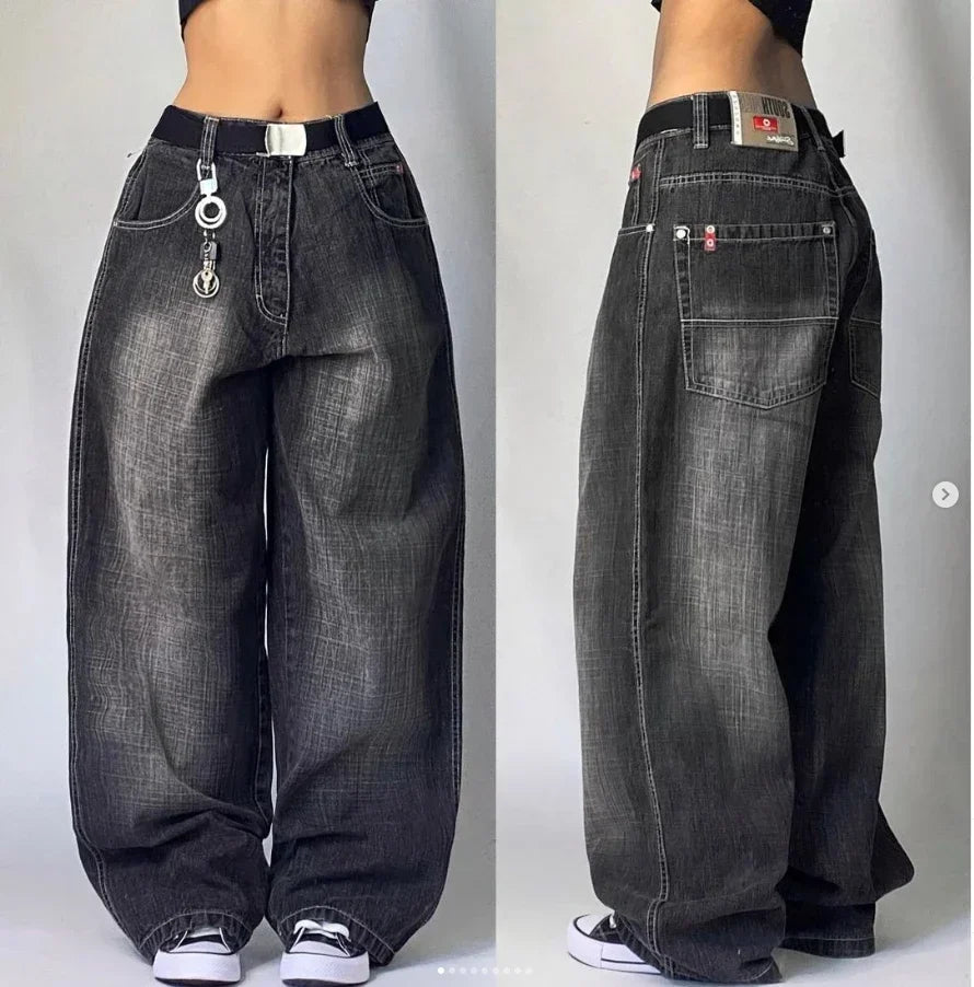 Pantalones Vaqueros Holgados Vintage de Pierna Ancha Y2K para Mujer