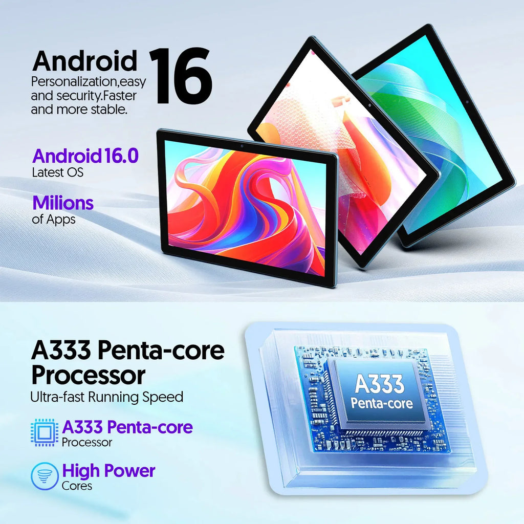 Tablet Android 16 de 10 pulgadas, 12GB RAM, 64GB ROM y batería de 6000mAh