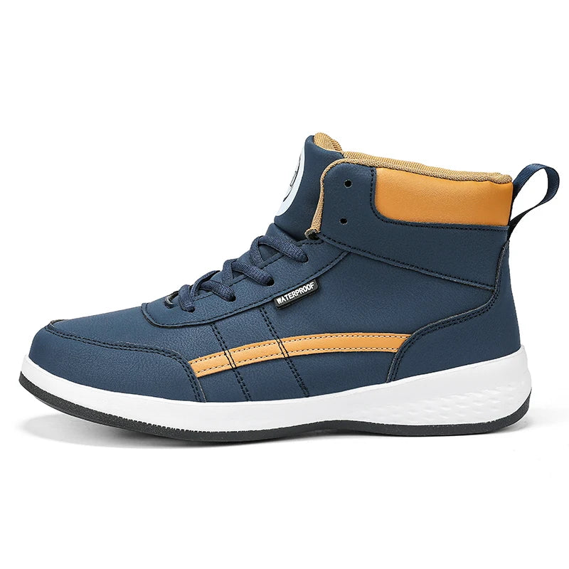 YRZL-Zapatos Deportivos de cuero para hombre, Zapatillas altas impermeables para caminar, ocio, antideslizantes, primavera y otoño