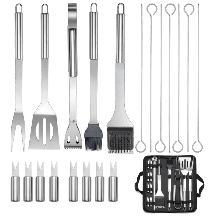 LMETJMA Juego de accesorios para parrilla de barbacoa, kit de utensilios de acero inoxidable para barbacoa con estuche, kit de utensilios prácticos portátiles para parrilla