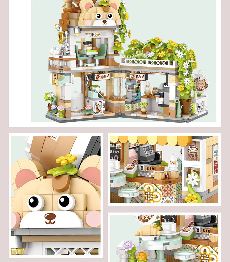 LOZ - Juego de Bloques de Construcción de la Serie Escena Urbana Plegable, Casa de Té Panda, Cafetería, Adorno de Escritorio, Regalo de Cumpleaños para Adultos