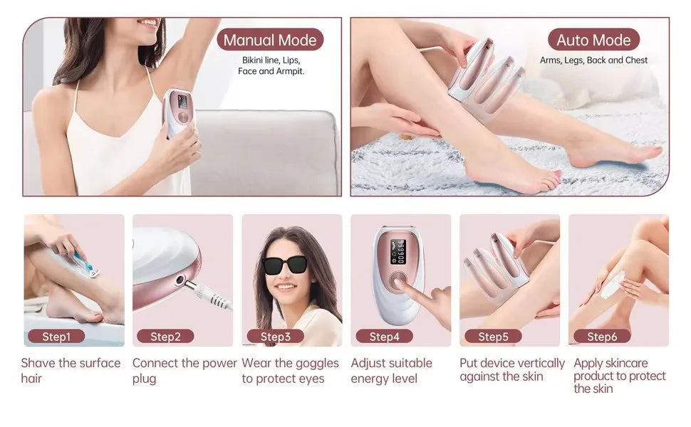Dispositivo de Depilación Láser IPL para Mujeres y Hombres, 999900 Flashes, Enfriamiento con Hielo, Depilación Permanente Indolora para Cara, Cuerpo y Bikini