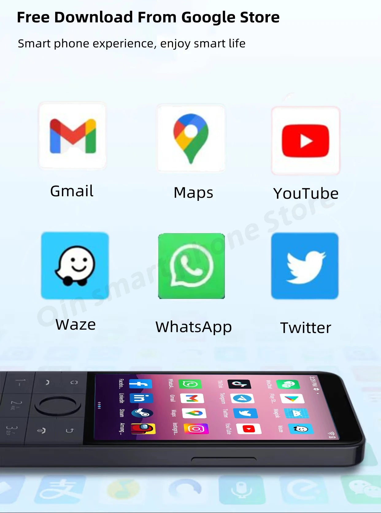 Nuevo Qin F22 Pro pantalla táctil inteligente teléfono Wifi 5G + 3,5 pulgadas 4GB 64GB agregar Google Store Android versión QinGlobal teléfono móvil