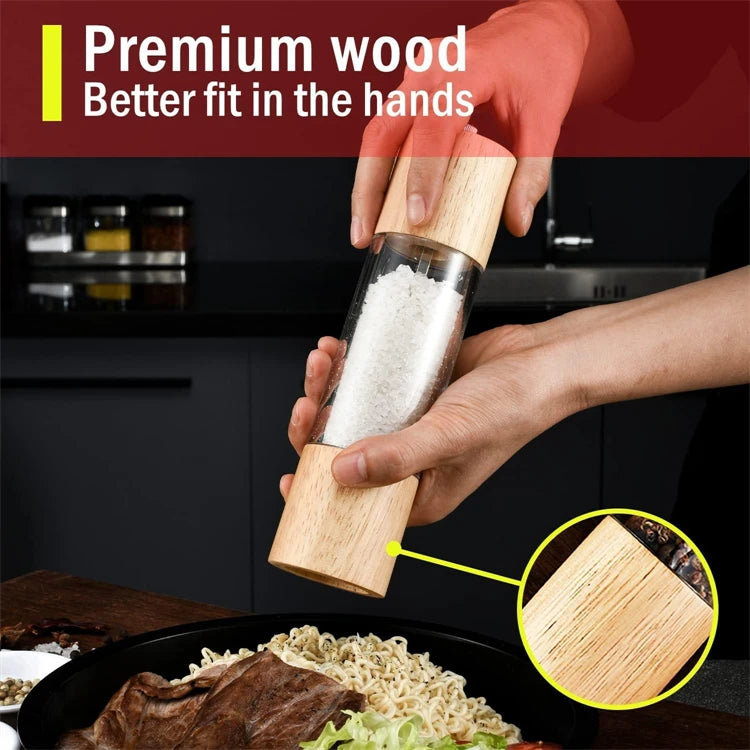 LMETJMA Juego de molinillo de sal y pimienta acrílico premium Molinos de sal y pimienta manuales Agitadores de madera con núcleo de cerámica ajustable 137