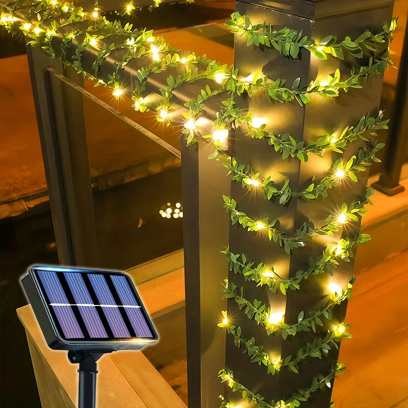Guirnalda Solar LED con Hojas de Hiedra Artificial para Jardín y Bodas