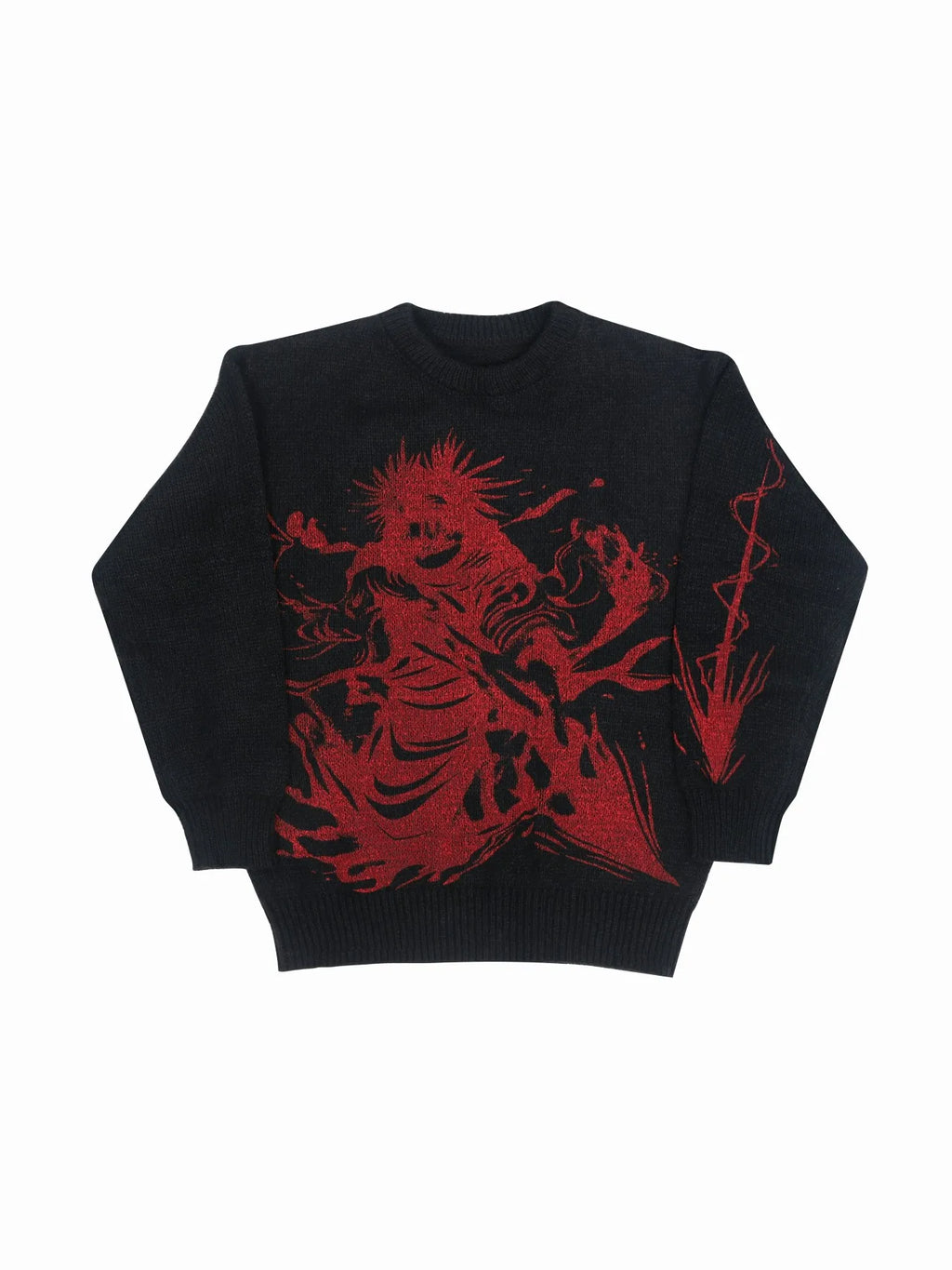 Suéter de punto con gráfico rojo y negro para hombre, cuello redondo, informal, de gran tamaño, manga larga, ropa de calle