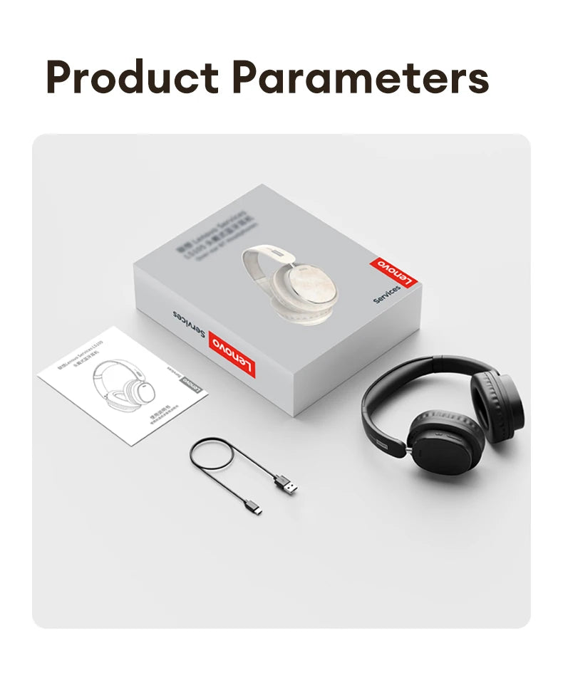 Auriculares Retro TH30 Pro Lenovo para Juegos, Inalámbricos, Bluetooth 6.0, Sobre la Oreja, Plegables, Deportivos, de Cuero, Regalos LS105