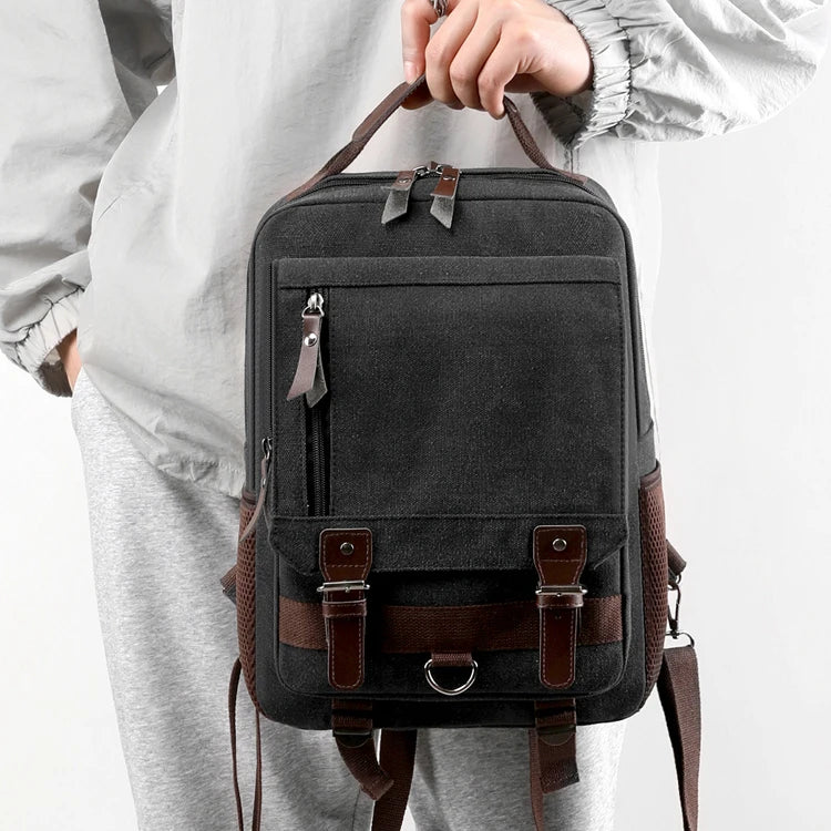 Mochila Retro de Lona, para Senderismo al Aire Libre, Multifuncional, con Múltiples Compartimentos, Bolsa de Pecho, Mochila Lateral