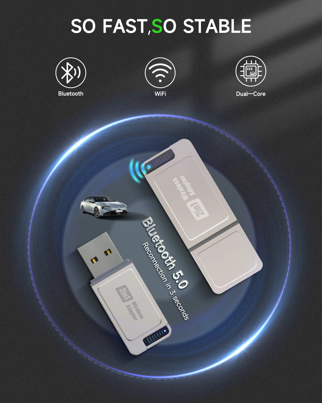 Actualización 2025: adaptador inalámbrico CarPlay, enchufe y enchufe, conexión automática, sin retraso, convierte cable a inalámbrico, Compatible con iPhone y Android