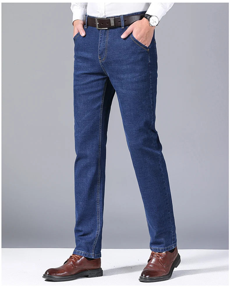 Pantalones Vaqueros de Negocios para Hombre, Ajustados Elásticos, Negro y Azul