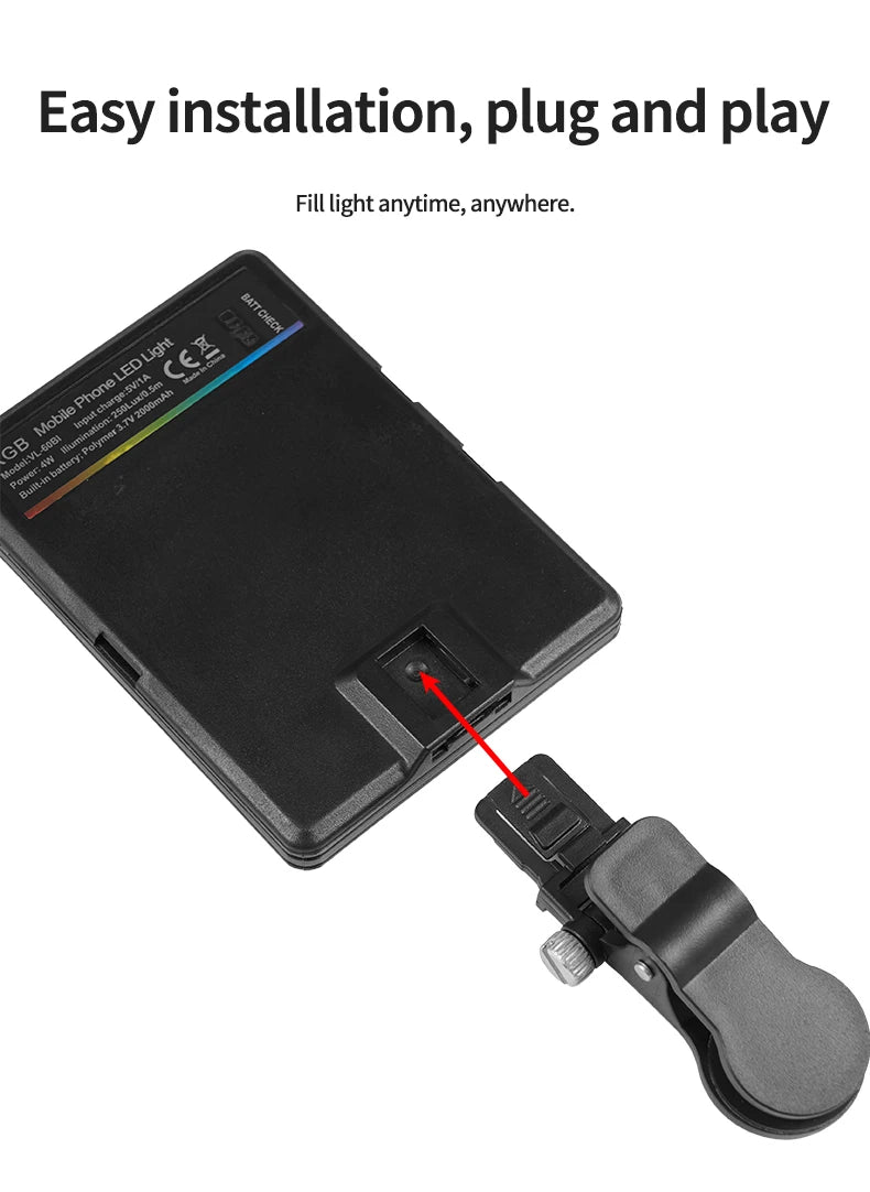 Mini luz de relleno RGB LED de bolsillo recto, iluminación para fotografía y vídeo, Clip Vlog en vivo para teléfono, iPhone, iPad, cámara portátil