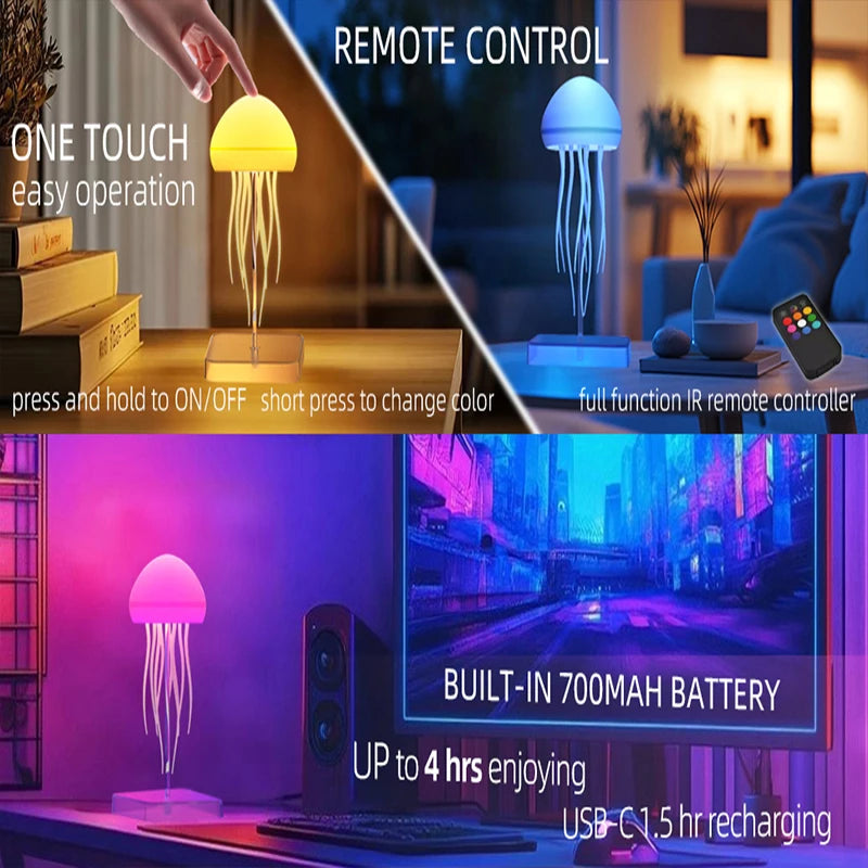 Lámpara LED de medusas con 9 tentáculos, 2 modos de trabajo, batería de larga duración, efectos de luz degradados de color con control remoto