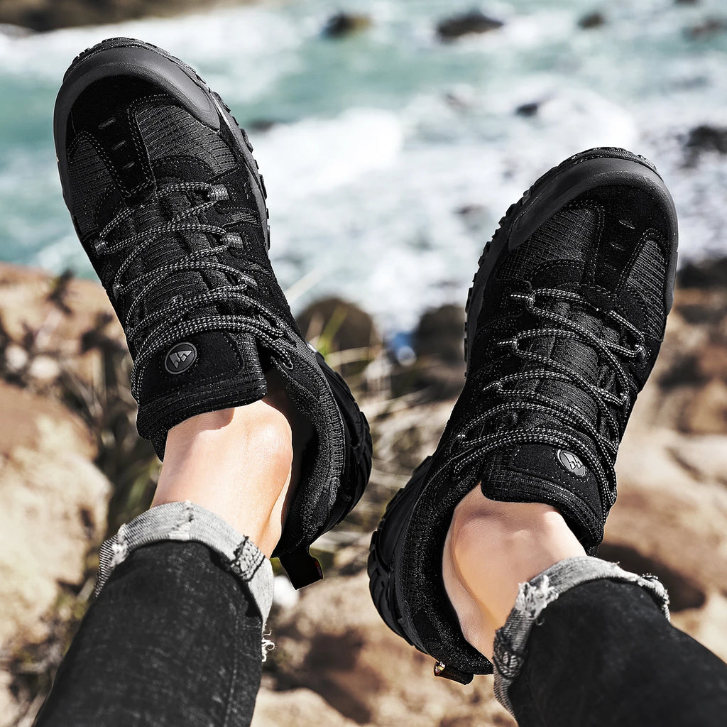 Zapatos de senderismo HIKEUP para hombre, zapatos de exterior de piel de ante, zapatillas tácticas resistentes al desgaste para senderismo, caminar y cazar