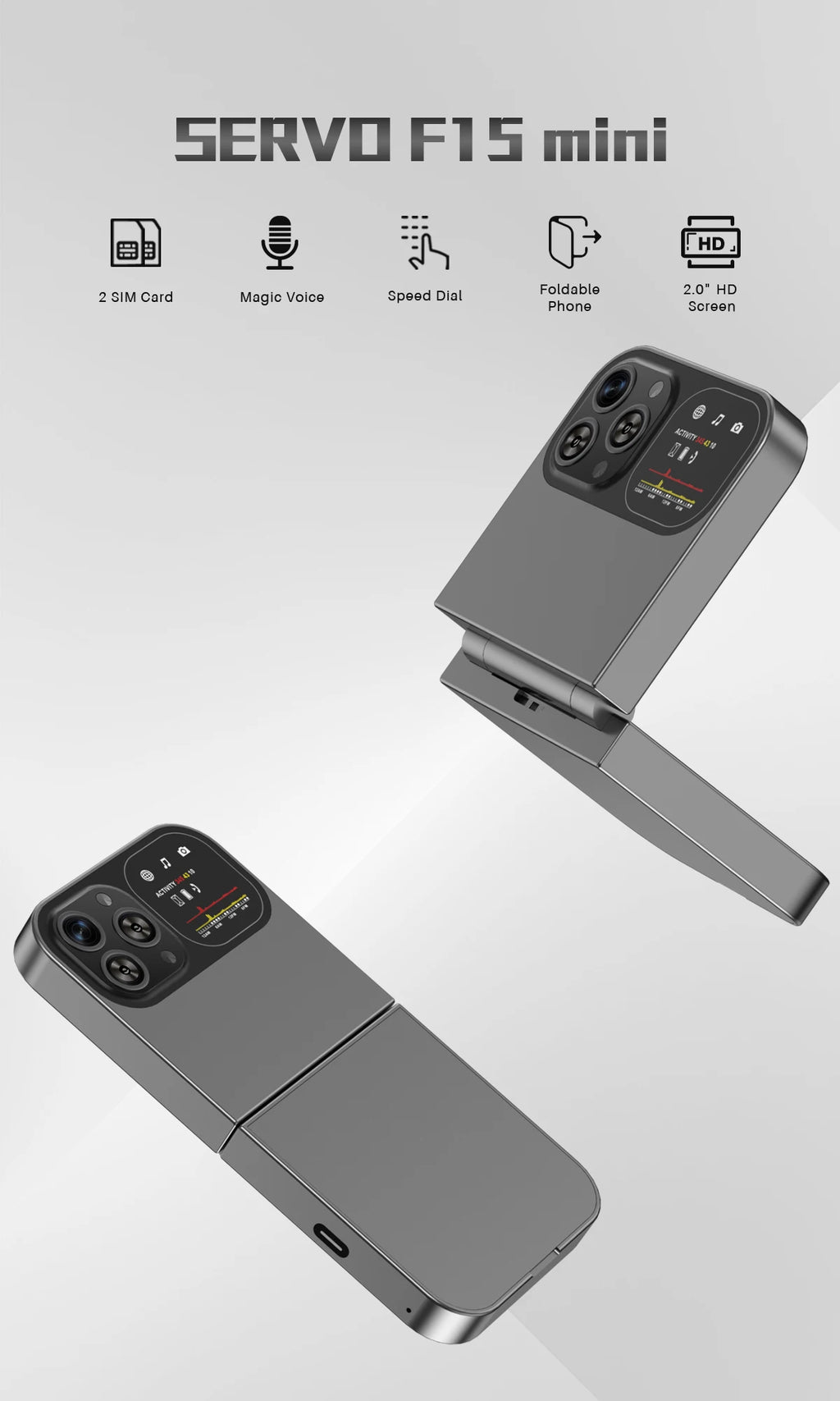 SERVO F15 Mini teléfono móvil pequeño con tapa 2 SIM en espera velocidad Dial linterna de voz mágica grabación de llamadas 2G GSM lindo teléfono móvil plegable