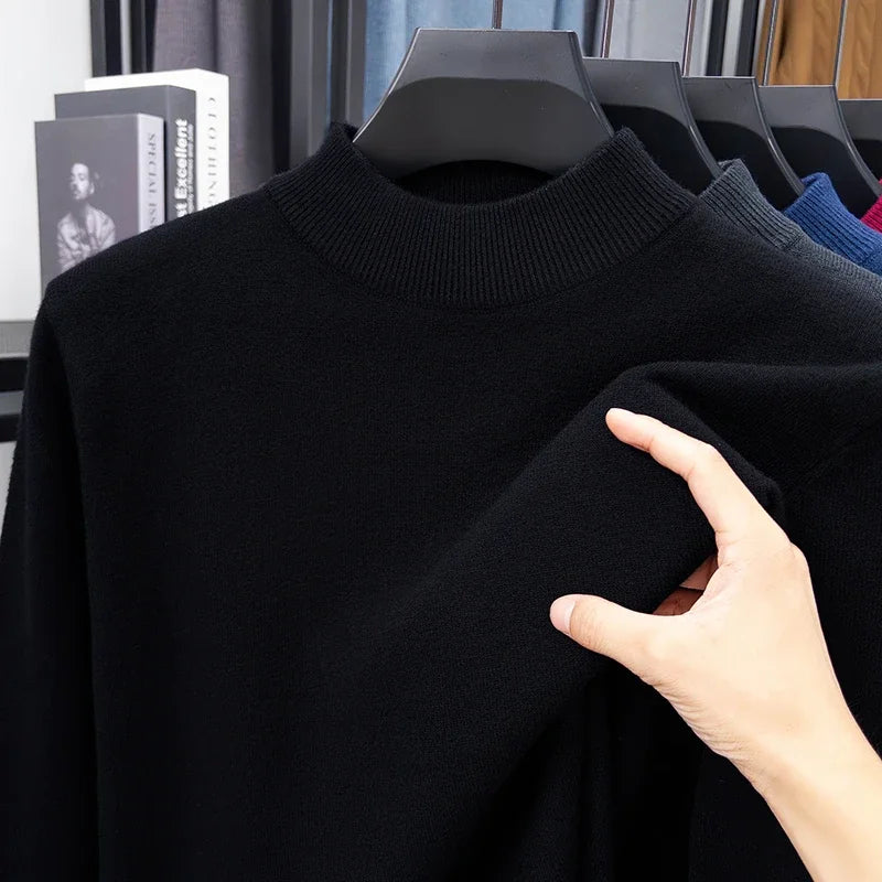Suéter de punto de medio cuello alto para hombre, jersey de Color sólido con cuello simulado, sudadera informal de Otoño/Invierno, ropa de marca para hombre