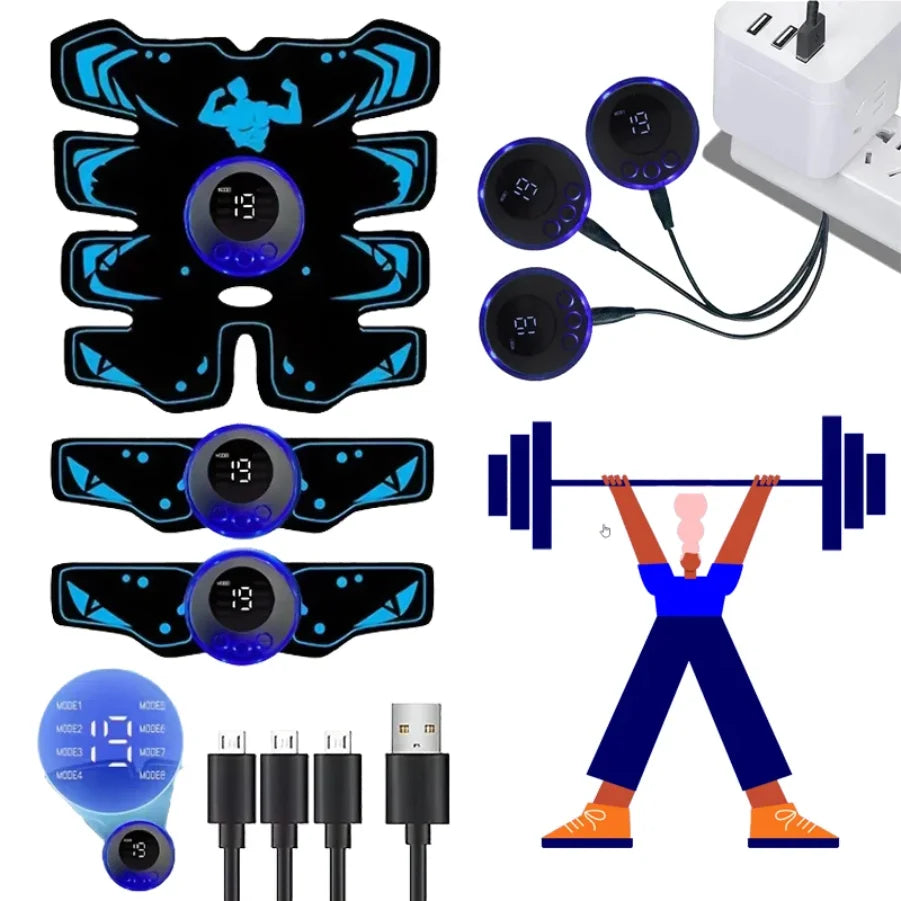 Estimulador Muscular EMS Recargable USB 3 en 1 para Abdomen y Brazos
