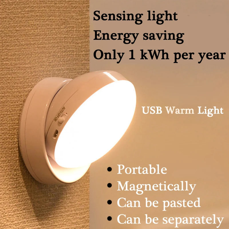 PZSUNLY-luz LED con Sensor de movimiento para armario, USB, para iluminación del hogar, dormitorio, armario, lámpara, luces recargables