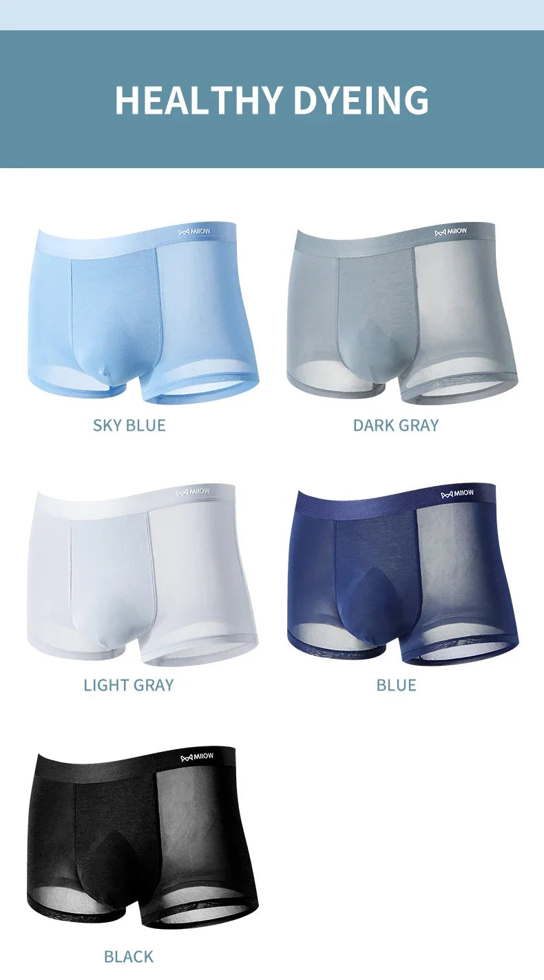 MiiOW, 3 uds., Boxershorts finos de seda helada para verano para hombre, ropa interior antibacteriana de grafeno para hombre, bragas transpirables y frescas para hombre, Boxershorts