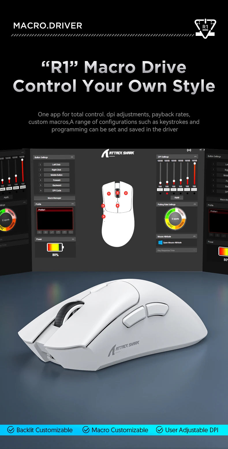 Ratón inalámbrico para juegos Attack Shark R1/X11, 18K DPI PAW3311, ergonómico, ligero, triodo Bluetooth 2,4 GHz USB, para PC/portátil