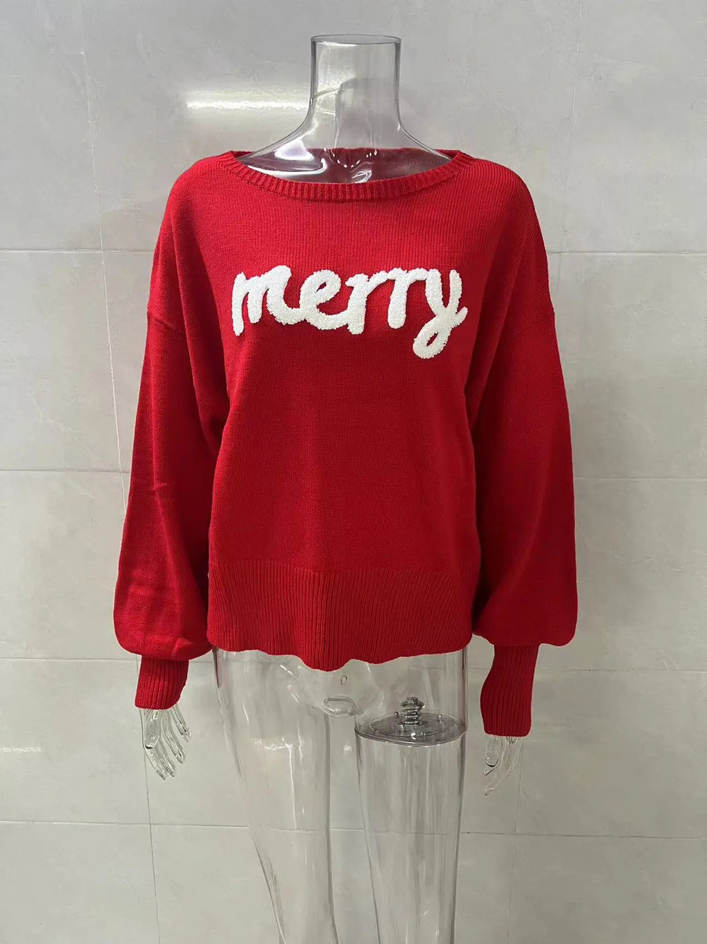 Otoño Invierno moda suéter tejido de mujer de manga larga mantener caliente carta Navidad mujer vacaciones Casual suéteres rojos sueltos