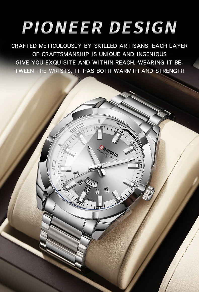 Reloj de Cuarzo BINBOND para Hombre Elegante Resistente al Agua