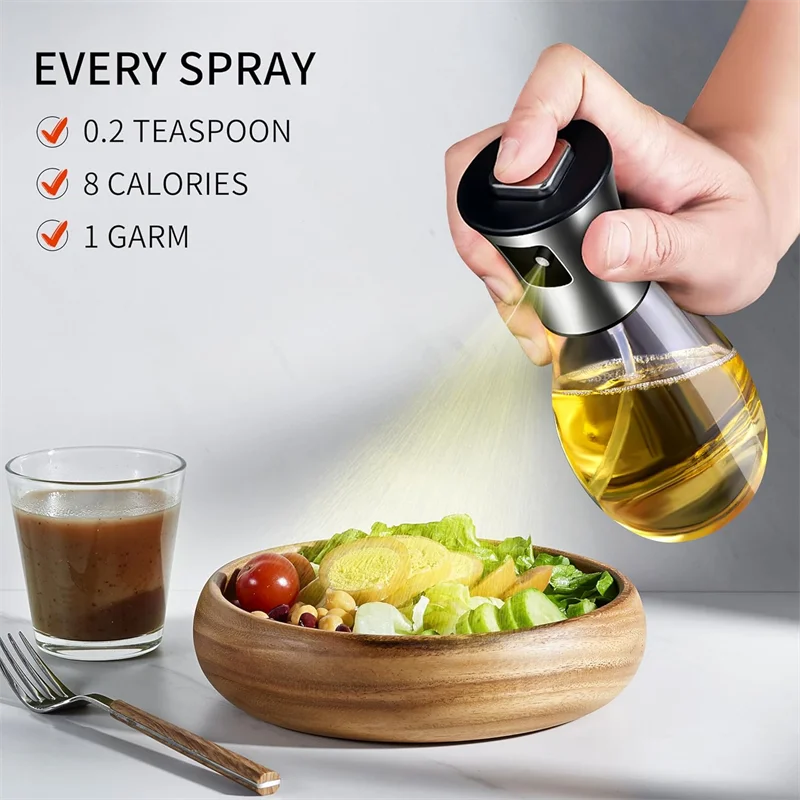 Pulverizador de aceite de oliva para cocinar, pulverizador de aceite de oliva de vidrio de 200 ml, rociador de aceite vegetal con embudo, rociador de aceite, hornear, freír, barbacoa