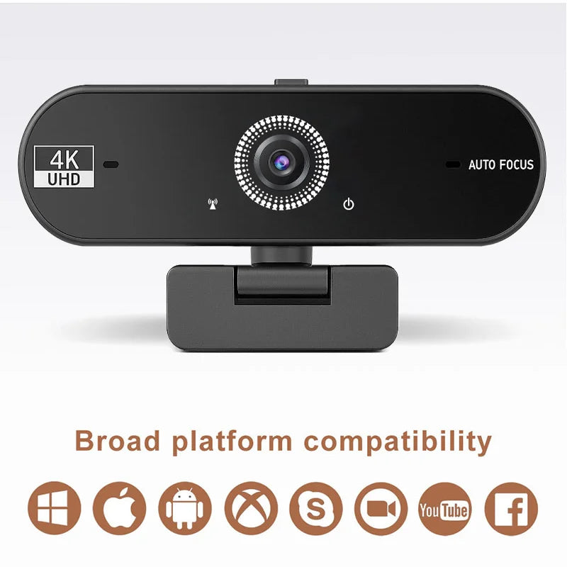 Cámara web USB 4K UHD con autofoco y micrófono para PC y laptop