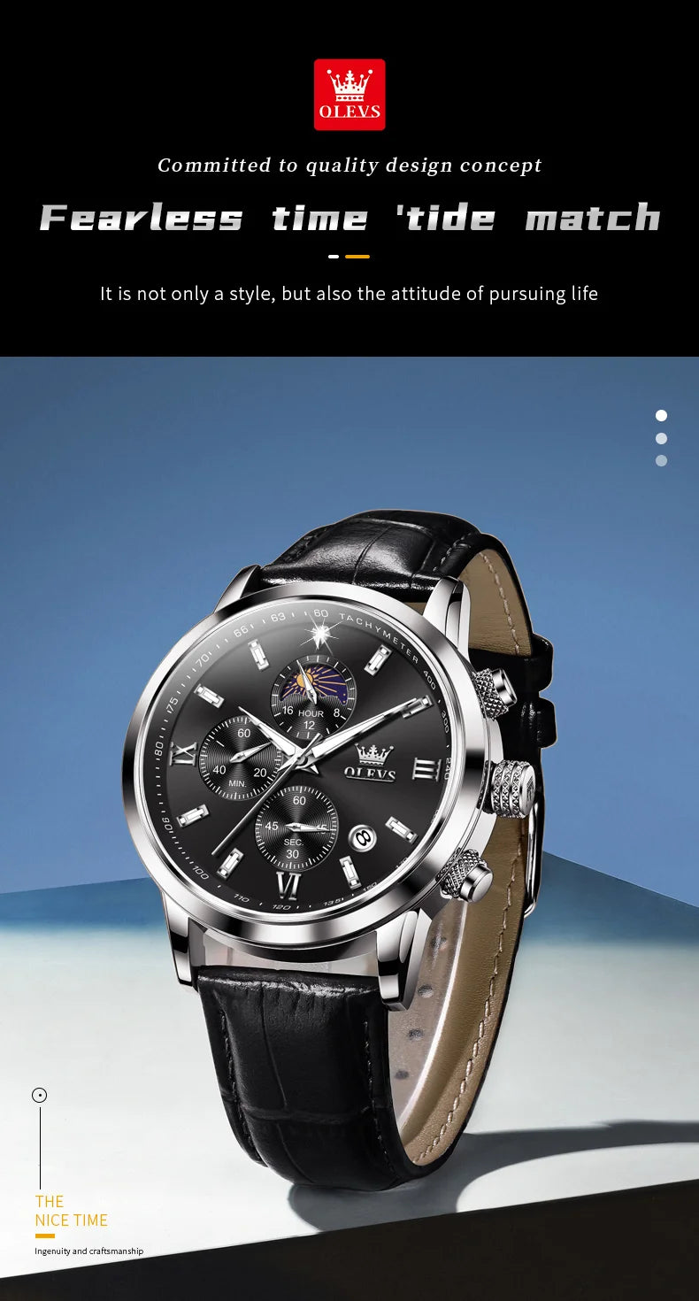 Reloj OLEVS Cronógrafo Fase Lunar de Cuarzo para Hombre
