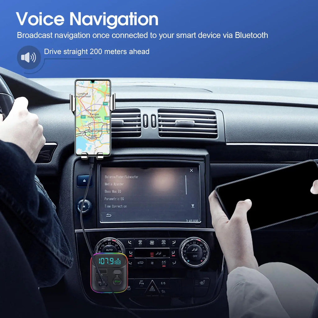 Transmisor FM Bluetooth para coche, transmisor FM Bluetooth 5,0, USB PD, cargador rápido para coche, accesorios electrónicos