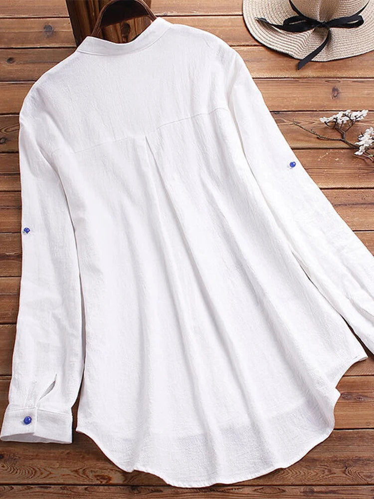 Camisa de Cuello Redondo con Botones y Estampado Floral