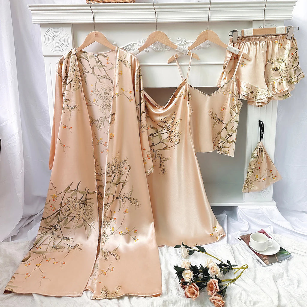 Conjunto de Pijama 5 Piezas con Estampado Floral para Mujer