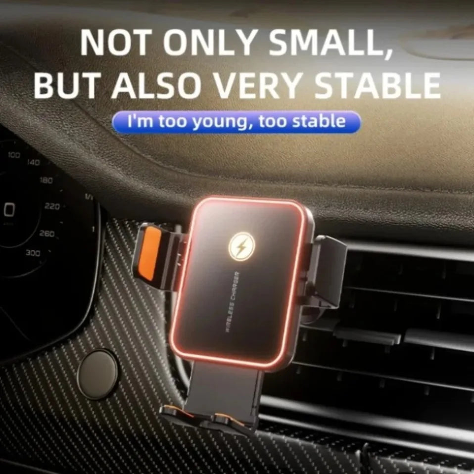 Mini Cargador Inalámbrico para Auto con Sensor Inteligente, Carga Rápida de 15W, Soporte para Teléfono con Ventilación de Aire para iPhone 17 16 15 14 13 12 Samsung