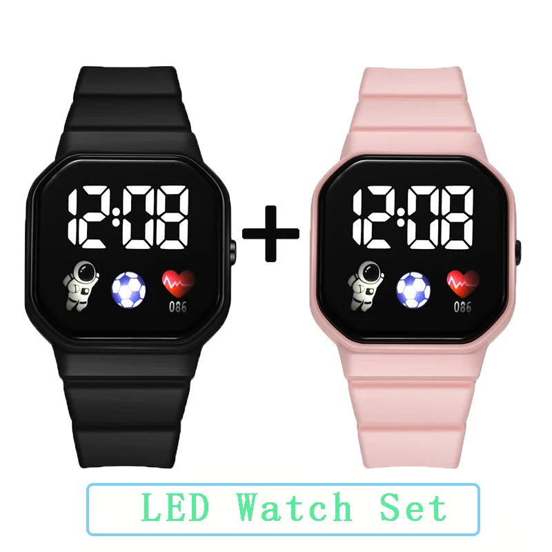 2 unids/set niños reloj estudiantes deportes LED relojes digitales Spaceman correa de silicona reloj de pulsera electrónico para niños niñas