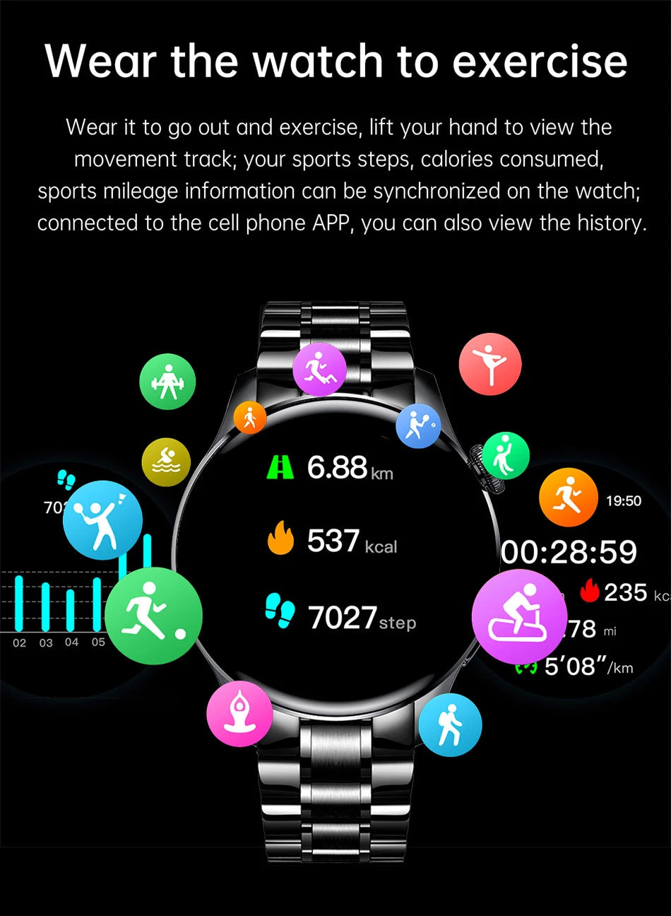 Smartwatch LIGE hombre, llamadas Bluetooth, pantalla AMOLED, resistente al agua