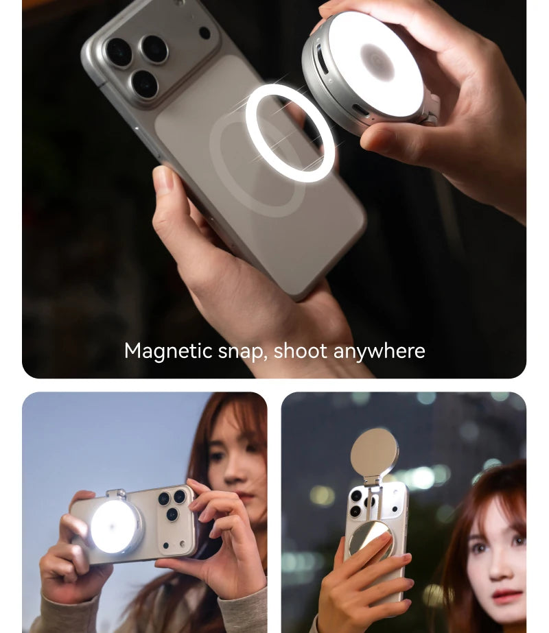 TELESIN Magnético 360 °   Mini Lámpara de Relleno RGB Giratoria, Luz para Selfies con 3 Modos de Color y Brillo Ajustables para Teléfonos Inteligentes iPhone y Android