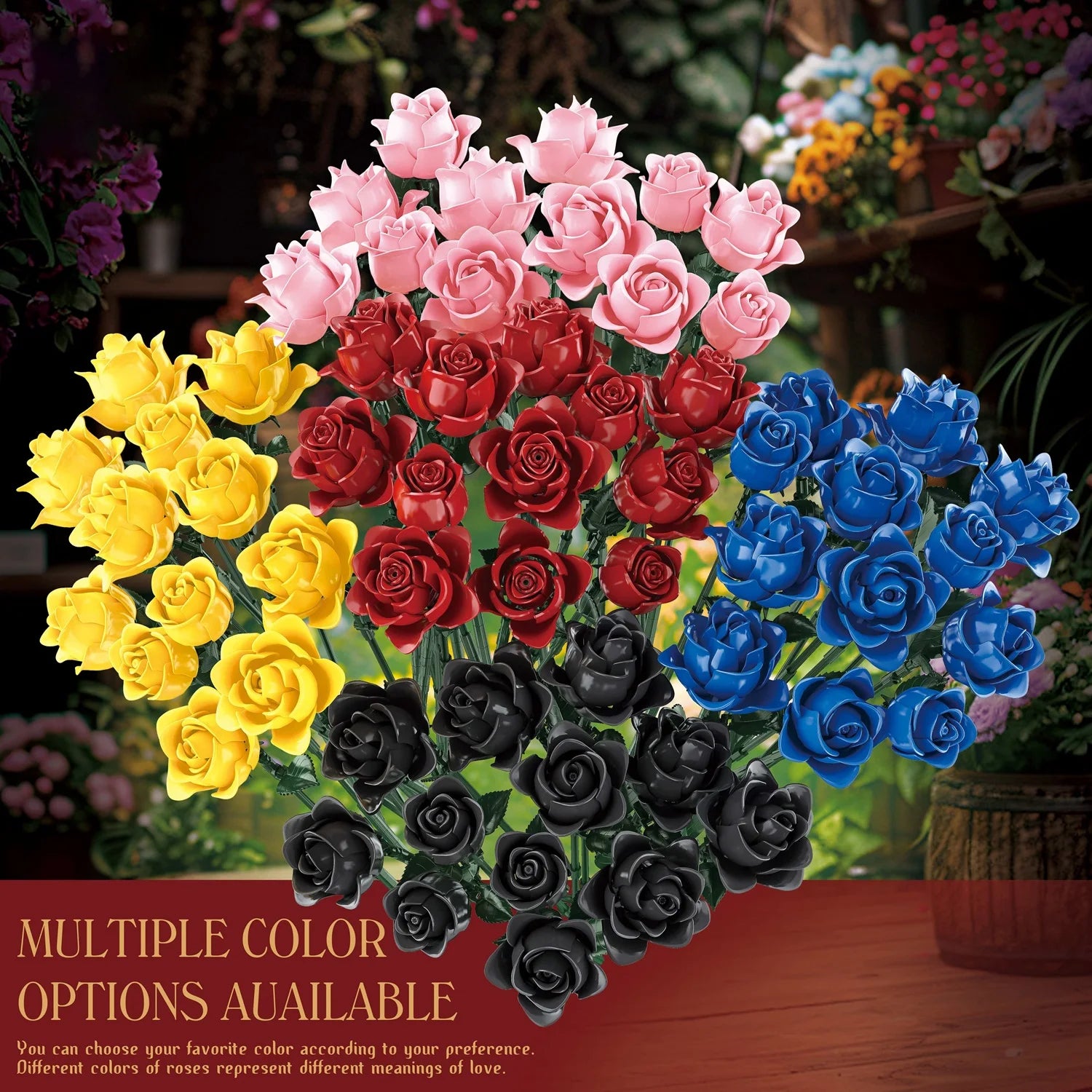 Bloques de Construcción de Ramo de Rosas, Modelo de Flor Botánica DIY, Decoración Creativa para el Hogar, Regalo para Ella, Mujeres y Adultas, Día de San Valentín, Día de la Madre