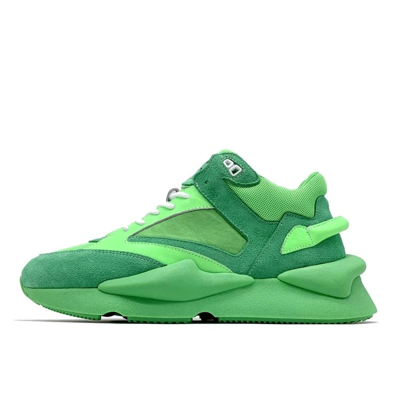 Zapatillas deportivas de plataforma para hombre, Mesh Nightclub Shoes, Retro Dad Sneakers de cuero genuino de alta calidad, Black Warrior
