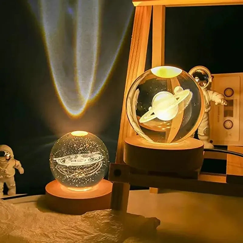 Bola de cristal 3D, luz nocturna de planeta de cristal, sistema Solar grabado con láser, globo, astronomía, regalo de cumpleaños, decoración de escritorio para el hogar