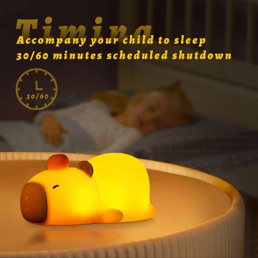 Luz nocturna de capibara, bonita lámpara de silicona, lámpara LED con Sensor táctil, lámpara suave RGB, luz nocturna para niños, decoración de escritorio para dormitorio, regalo