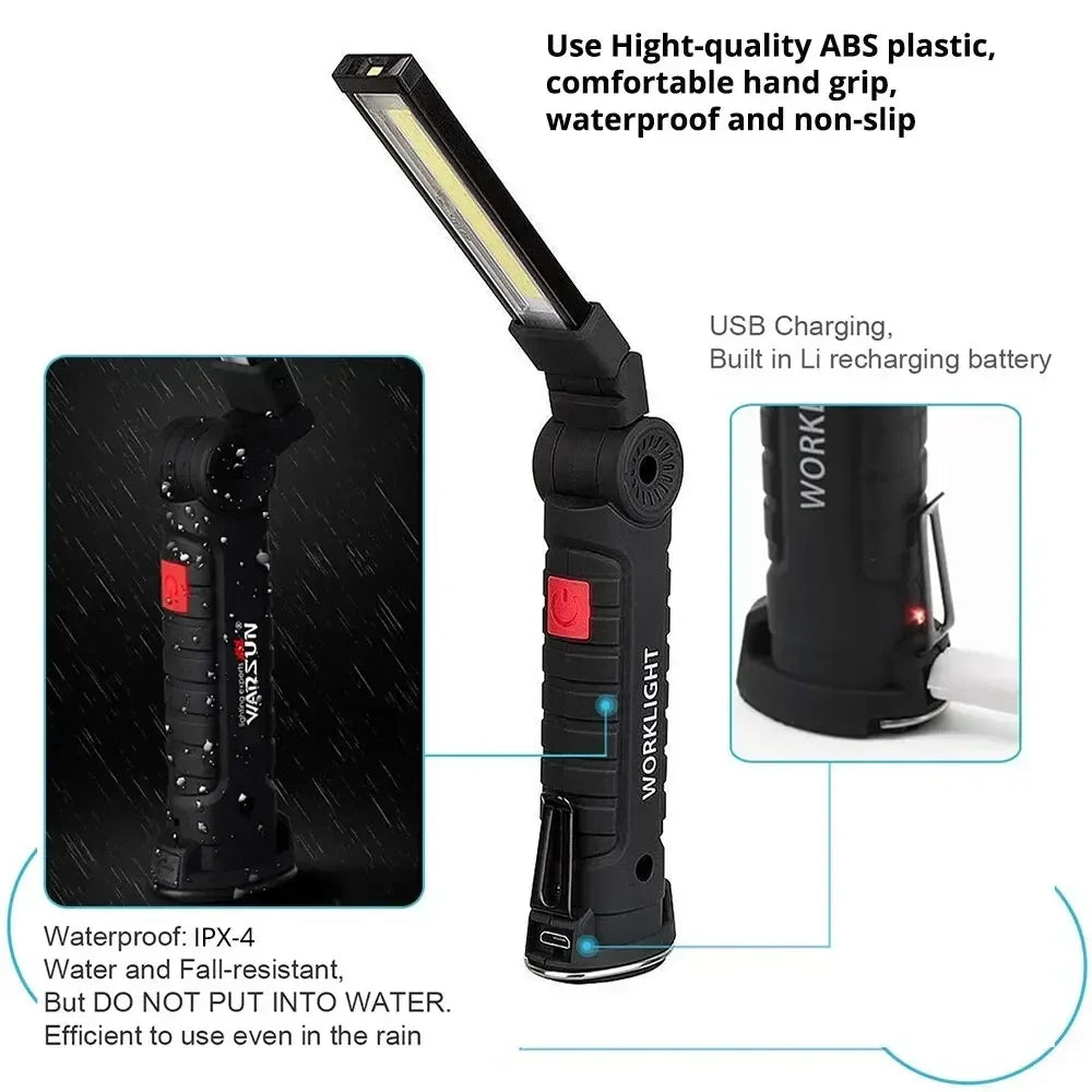 Linterna LED Recargable para Camping con Imán y Gancho, IP64 5 Modos
