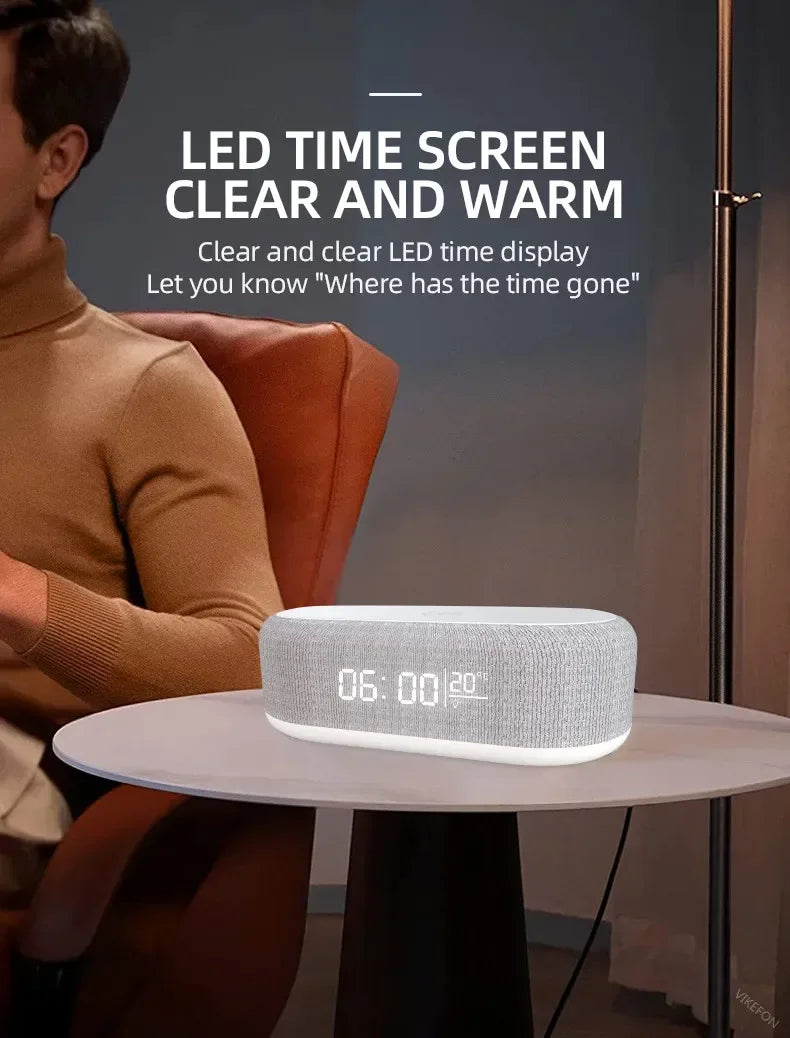 Base de Carga Inalámbrica con Alarma, Lámpara de Noche, Reloj de Escritorio y Termómetro para iPhone 17, 16, 15, 14, 13, con Carga Rápida