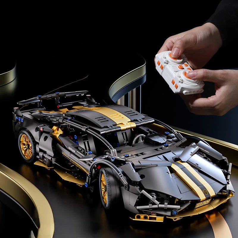 Tecnología 1:14 supercoche negro, bloques de construcción de carreras, coche de ladrillo ensamblado, juguete para regalo para niños, regalo de cumpleaños