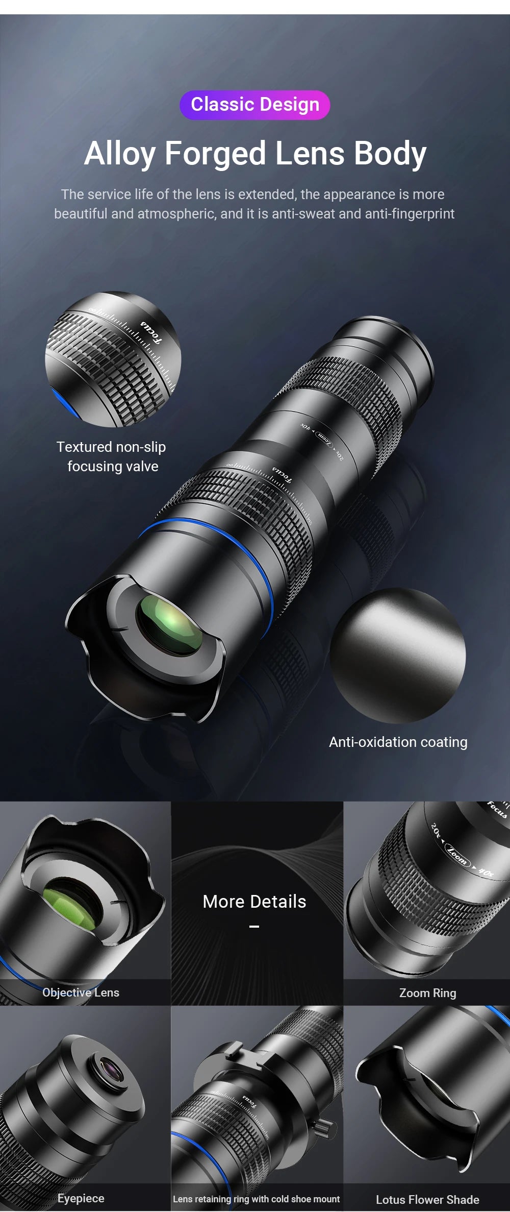 Teleobjetivo APEXEL 20-40X Zoom con Trípode para Smartphone