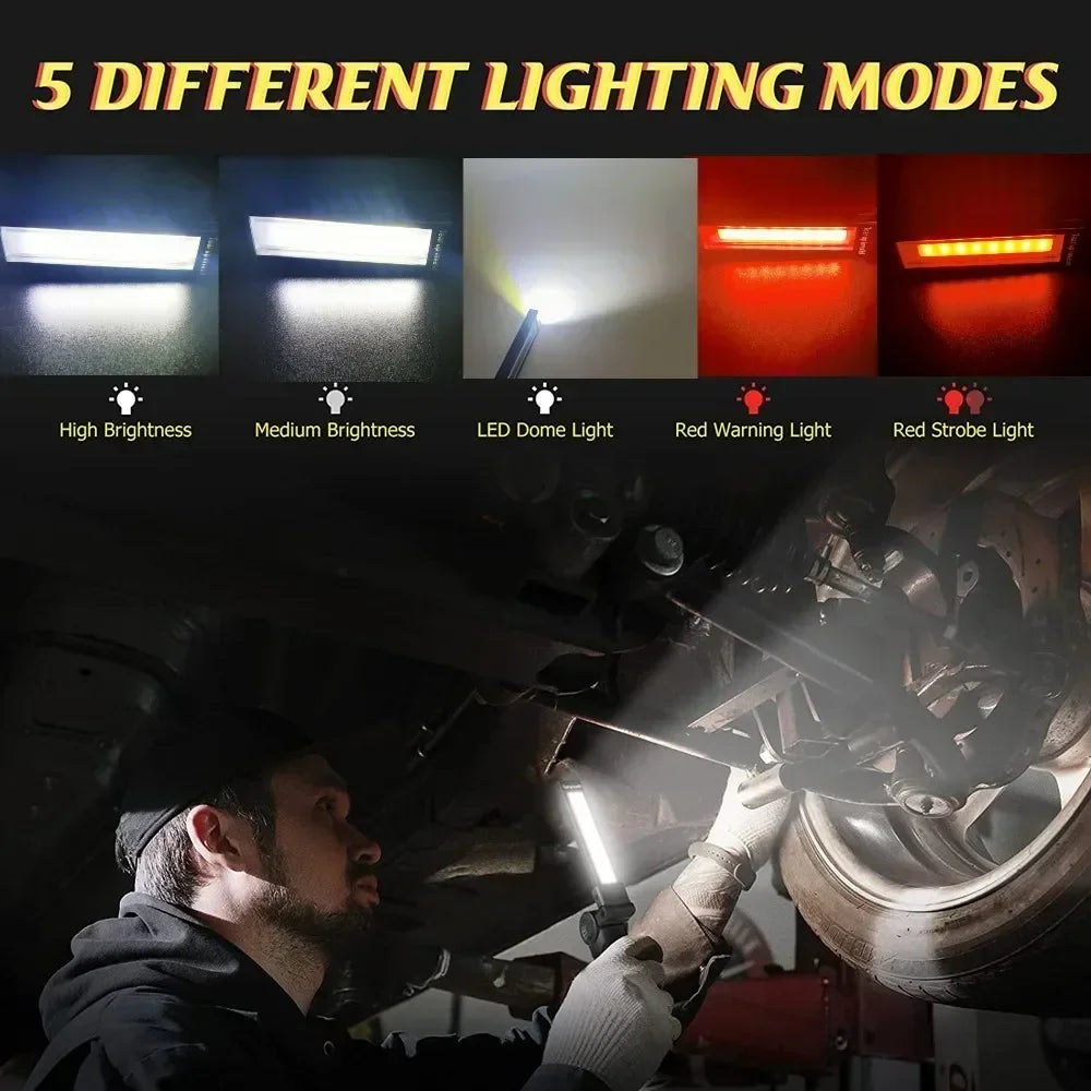 Lámpara de Trabajo LED COB Recargable con Imán y Gancho