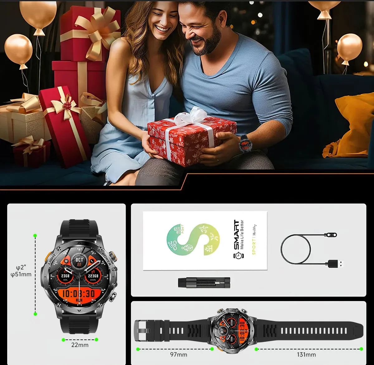 Reloj Inteligente Deportivo AMOLED con Batería 1000mAh, Brújula y GPS